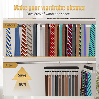 Belt Tie HANGER 20 Hooks 2 in 1 Hanger for Closet Max 30 Belts with 30 Ties Capacity