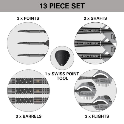 TARGET Darts Dimitri Van Den Bergh x ECHO 90% Tungsten Steel Tip Darts Set ? 23g Steel Tip Dart Set, Swiss Point Darts, SP Tool Included, Player