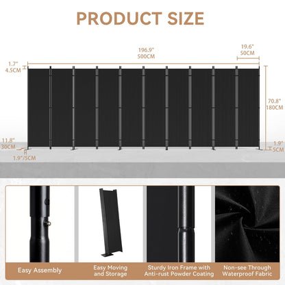 C-Hopetree 10 Panels 6 Ft Room Divider and Folding Privacy Screen, Indoor Fabric Portable Partition and Separation Wall for Home