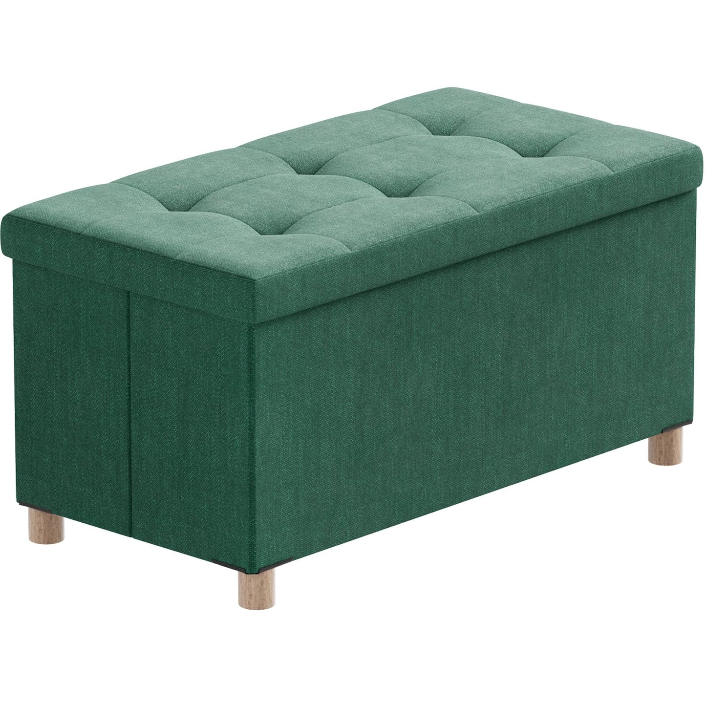 BRIAN & DANY Ottoman Storage Box with 4 Wood Legs, Linen Storage Ottoman for Living Room, Dark Green, 76 x 38 x 38 cm