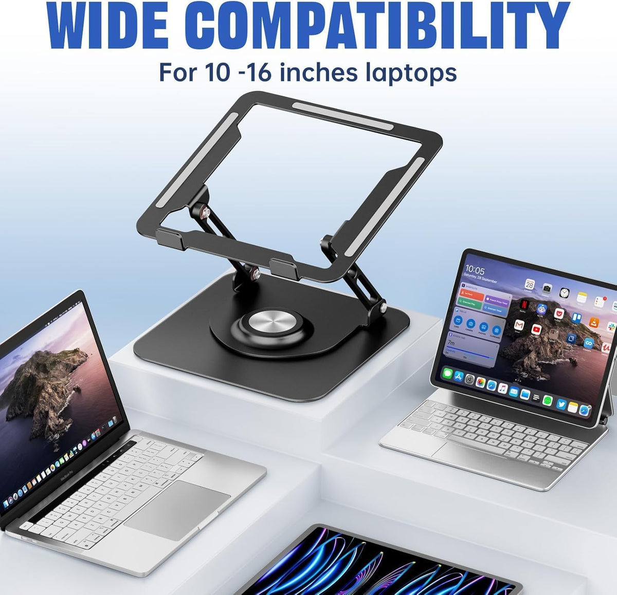 JOYEKY Laptop Stand for Desk, Adjustable Computer Stand with 360° Rotating Base, Ergonomic Laptop Riser for Collaborative Work