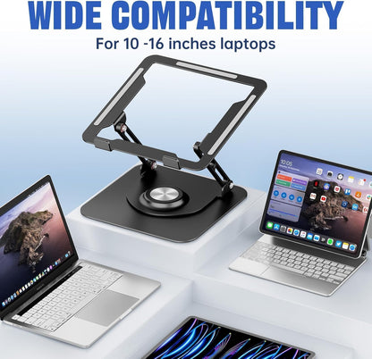 JOYEKY Laptop Stand for Desk, Adjustable Computer Stand with 360° Rotating Base, Ergonomic Laptop Riser for Collaborative Work