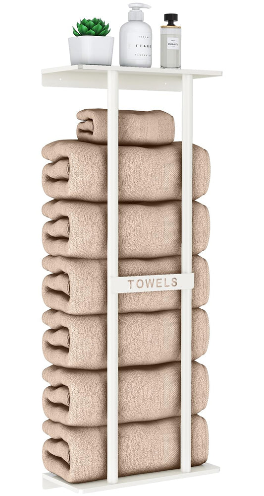 STWWO Towel Rack Wall Mounted Bath Towel Holder 76cm White Bathroom Towel Holder with Shelf Large Bath Sheets Rolled Towels Storage for Small Bathroom