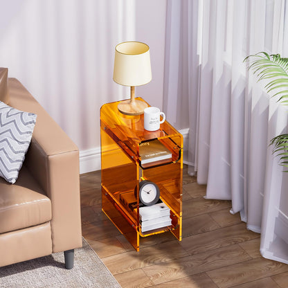 Dewrhiixe Clear Acrylic Side Table Narrow, Slim End Table for Small Spaces, Skinny Nightstand Bedside Table for Bedroom, Living Room, Office