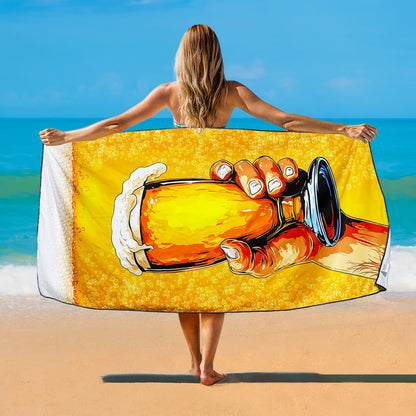 Violetpos Beer Cheers Beach Towel, Extra Large 180x90 cm 250GSM Microfibre, Sand Free Quick Dry