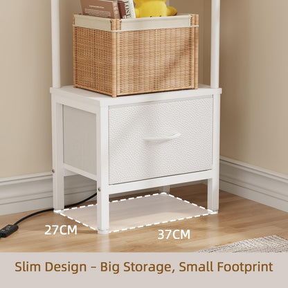 OYRREU 5-Tier Corner Shelf with LED Light & Fabric Drawer, White