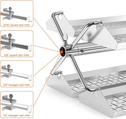 onlyfire BRK-6026 BBQ Grill Rotating Stainless Steel Rotisserie Trays Kit with Hexagon Hole- Fits for 18" and Larger Grill