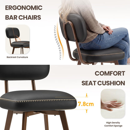 MALOL PU Leather Breakfast Bar Stools Set of 6, Swivel Kitchen Bar Chairs with Backrest and Metal Legs