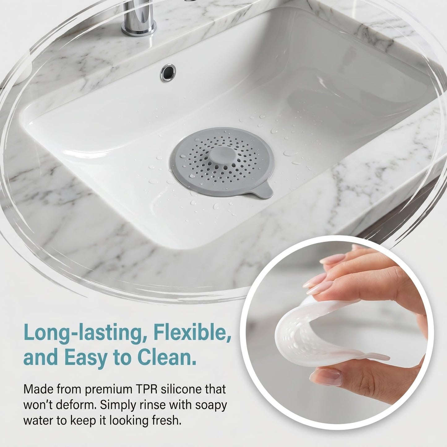 2 Pack Silicone Shower Drain Hair Catcher with Strong Suction Cup