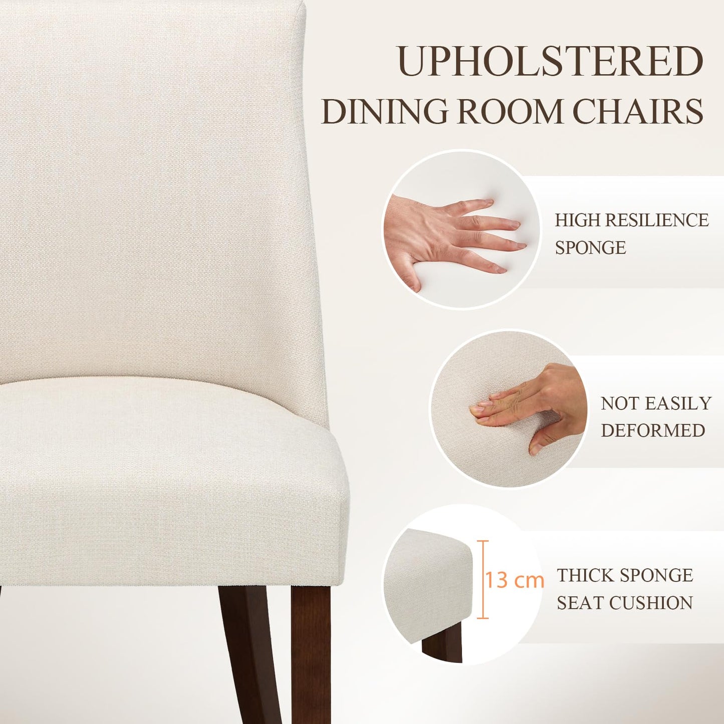 COLAMY Upholstered Dining Chairs Set of 2, Linen Fabric Parsons Dining Room Chairs with Curved Backrest, Solid Rubber Wood Legs