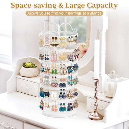 TANOSAN Rotating Earring Holder Organizer Stand, 6 Tiers Metal Tree, White
