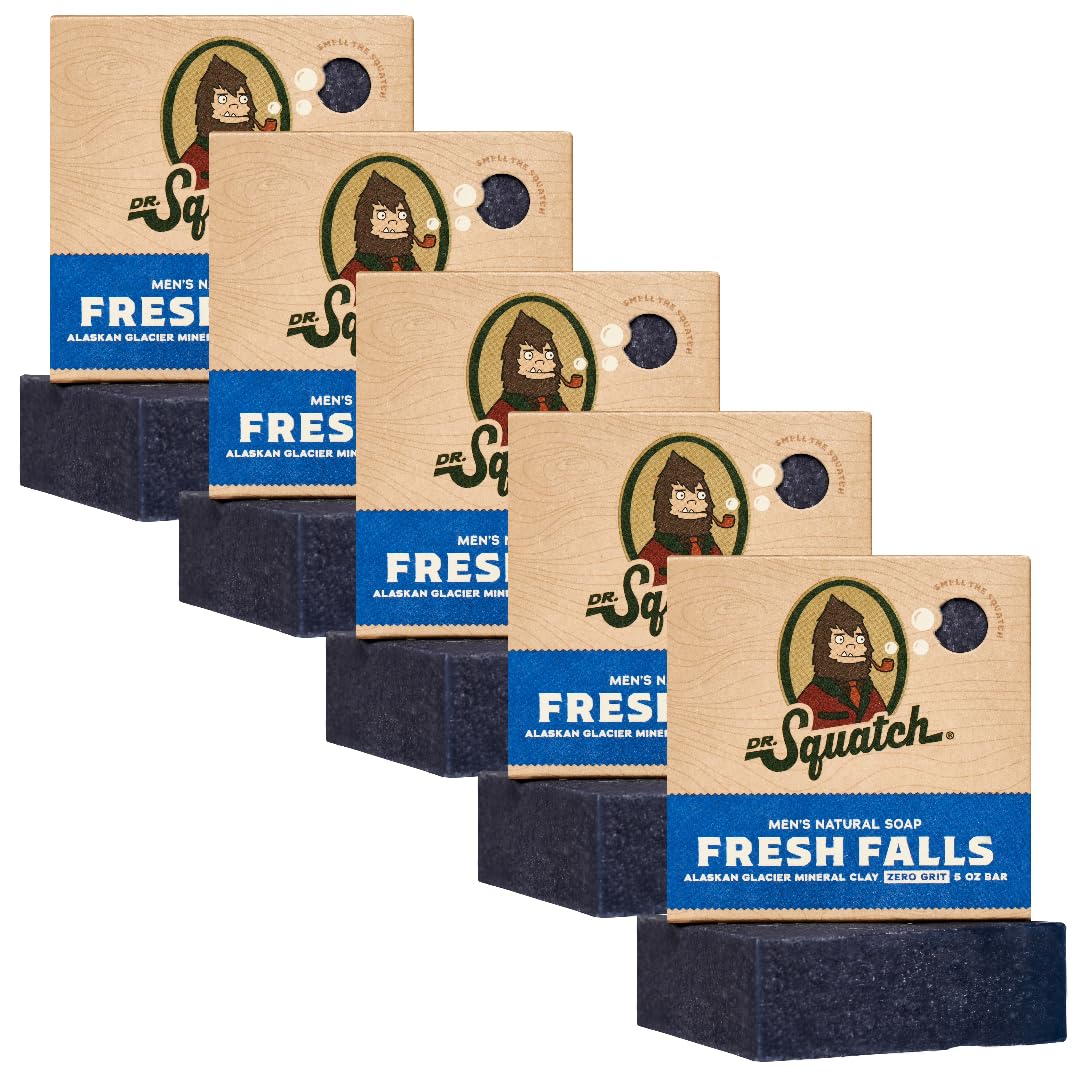 Dr. Squatch Men's Bar Soap - 5-Pack Fresh Falls - All Natural Bar Soap for Men - 5 Bars - Smell like a Crisp Forest Waterfall