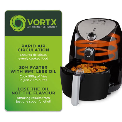 Tower T17021 Family Size Air Fryer with Rapid Air Circulation, 60-Minute Timer, 4.3L, 1500W, Black
