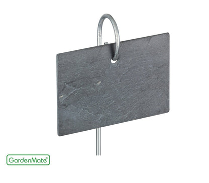 GardenMate Set of 10 Modern Style Slate Plant Labels (10x7 centimetres) Hanging from a Stainless Steel Metal Rod (55 centimetres)
