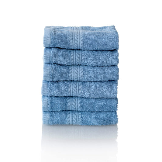 ALCLEAR set of terry hand towels, range of soft and highly absorbent towels, OEKOTEX 100 certified, 5 colours & 5 sizes, colour: JEANS BLUE, 6 x face