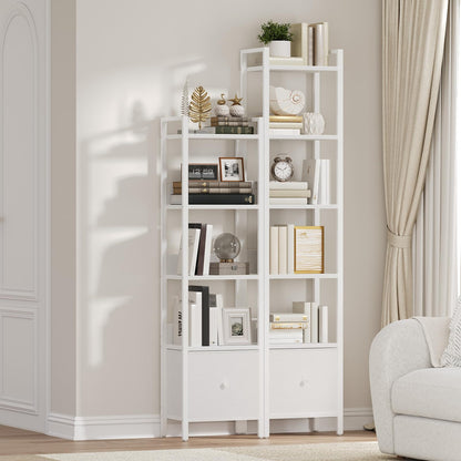 MAHANCRIS Bookshelf, 5-Tier Bookcase with Removable Drawer, Freestanding Book Shelf for Small Space, Storage Shelf Organizer, for Living Room