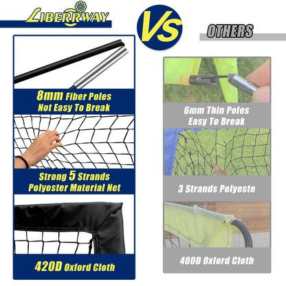 Football Goals for Kids, 4'x 3' Foldable Football Net Set of 2 Post with 6 Football Cones, 8 U-shaped Steel Nails and Carry Bag, Football Training