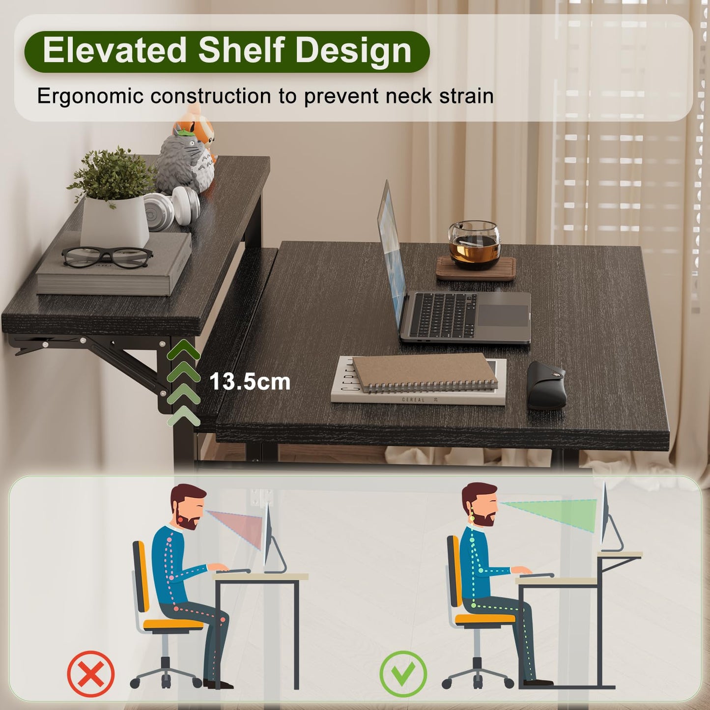 JUMMICO Foldable Desk,Small Desk with Monitor Shelf,2-Tier Folding Table for Home, Office, School, Computer Desk for Small Space,Black