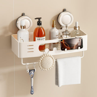 Voldra Shower Caddy Suction Cup, Adhesive Bathroom Shelves Shower Storage Wall Mounted Aluminum Bathroom Caddy Stick on Shower Organiser Rack With 4