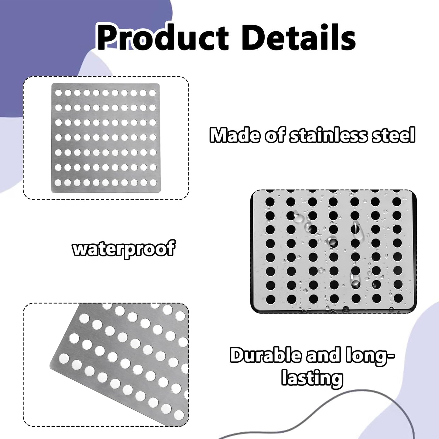 2Pack Square Drain Covers Outdoor Steel Rustproof Mesh Drainage