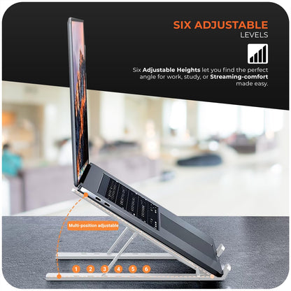 Roe Tenpo Laptop Stand For Desk, 6 Levels Height Adjustable Laptop Riser For Desk, Foldable & Portable, Compatible with MacBook Air/Pro, HP, ASUS