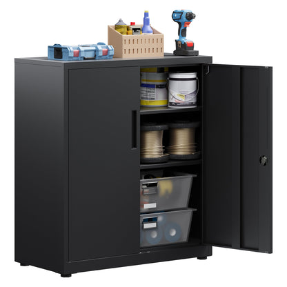 HOMSTEEL Metal Storage Cabinet, Locking Garage Cabinet, 3-Tier Office Cabinet with Adjustable Shelves, Cupboards for Office, Garage and Utility Room