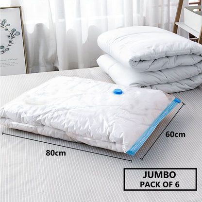 Vacuum Storage Bags Clothes - 6 Pack 80 X 60cm Reusable Clothes Storage Bags Vacuum Sealer Bags with Double Zip Seal Travel Space Saver Bags Duvets