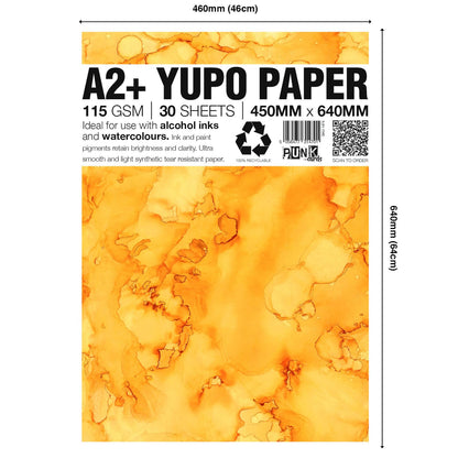 Punkcards - Yupo Paper - Alcohol Inks - Yupo Paper A2 - Alcohol Ink Art Paper - for Artists and Painters - 30 Sheets - 115gsm - A2+ - 450mm x 640mm