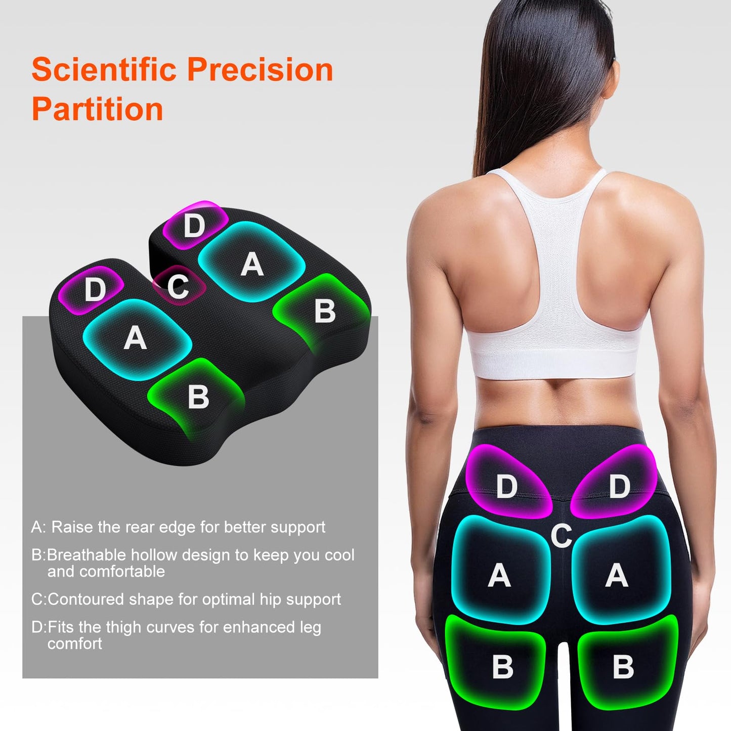 inaepeak Seat Cushion, Memory Foam Seat Cushion for Coccyx Tailbone Pain Relief, Suitable for Office Chair/Car Seat/Wheelchair
