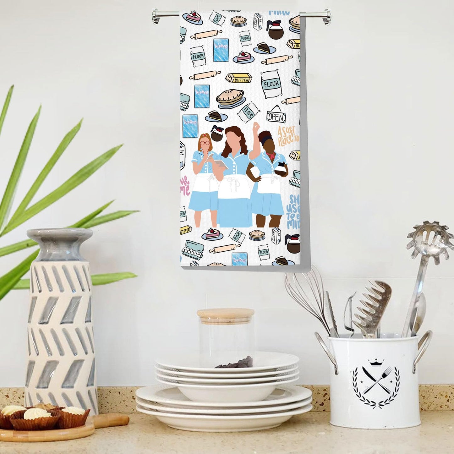 LEVLO Waitress Musical Kitchen Towel Jenna ＆ Becky ＆Dawn Fans Gift She Used to Be Mine Tea Towel Broadway Waitress Housewarming Gift (Flour Towel)