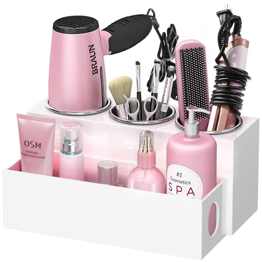 BYUNER Hair Dryer Holder, Hair Tools Organizer for Dressing Table, Hair Dryer and Straightener Holder for Bathroom Countertop Hairdryer Storage Stand
