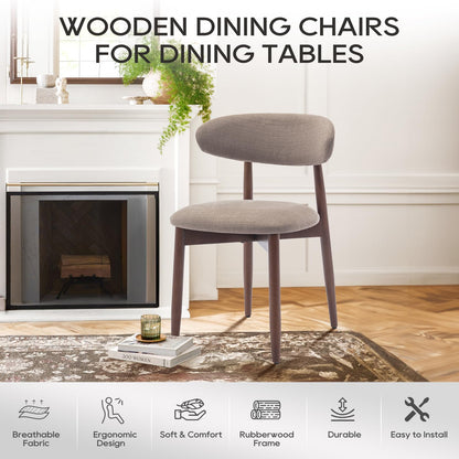 COLAMY Wooden Dining Chairs Set of 6, Modern Fabric Upholstered Kitchen Side Chairs, Farmhouse Dining Room Chair with Foot Pegs, Camel