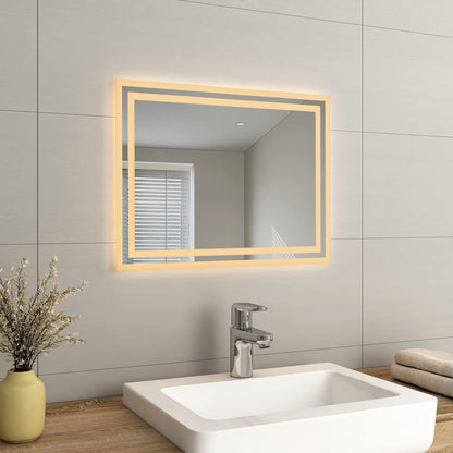 EMKE LED Small Bathroom Mirror 450x600mm, Wall Mounted Bathroom/Bedroom Vanity Mirror with LED Lights | Demister Pad, Easy Control Smart Mirror
