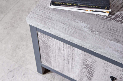 GFW Boston Grey Wood Effect TV Cabinet, 2 Door TV Unit with Open Media Shelf, Industrial Entertainment Stand for Living Room