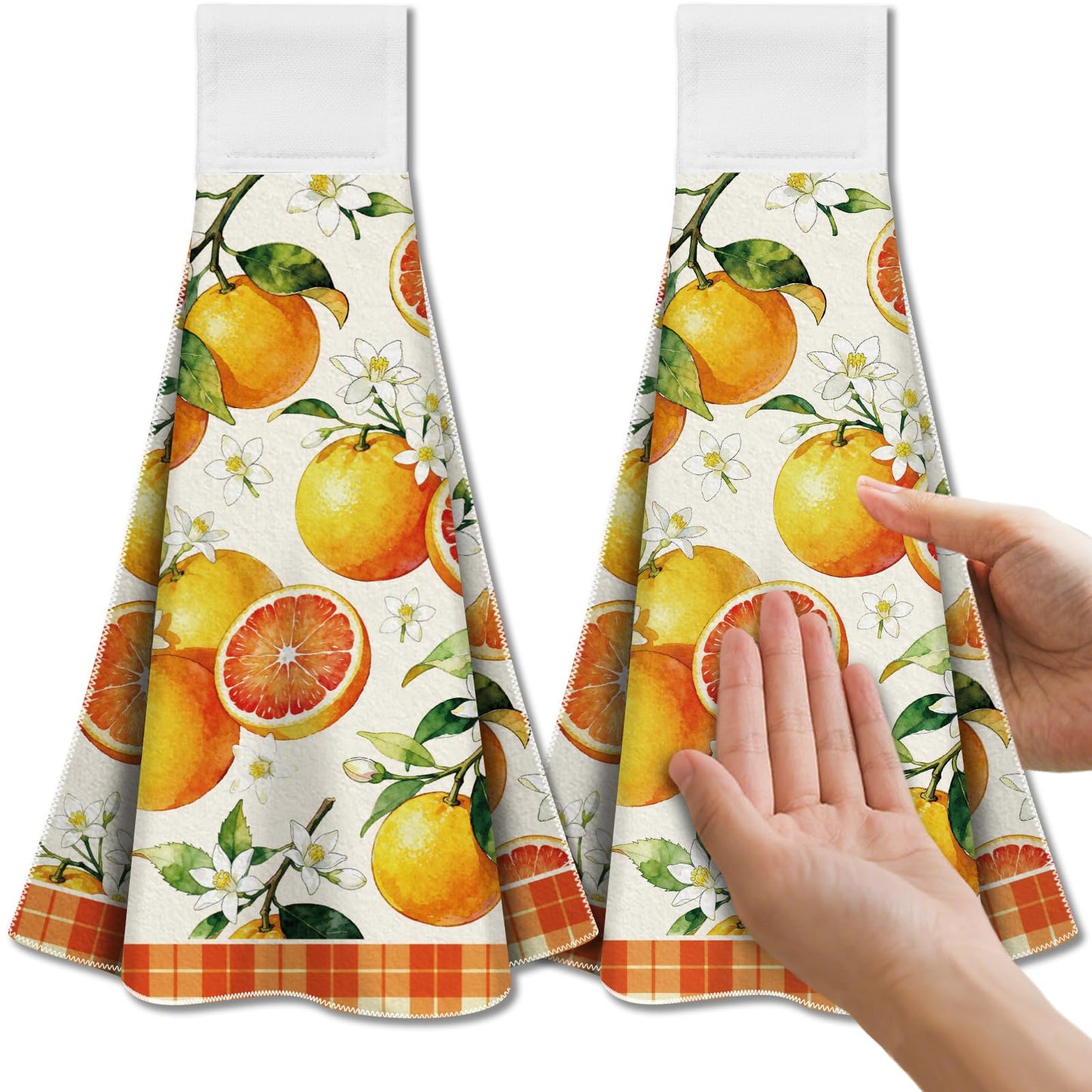 CUTHOLLOW 2Pcs Oranges and Flowers Tea Towels for Kitchen with Loop, 31.5x43.5cm Soft Super Absorbent Microfiber Decorative Hanging Dish Towel, Tea,