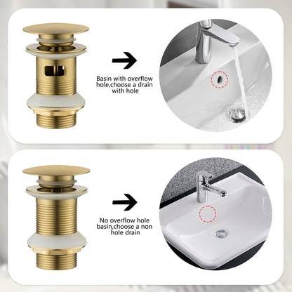 NIYATA Brushed Gold Pop Up Basin Waste with Overflow, 1 1/4" Click Clack Sink Plug for Bathroom, Slotted Push Button Waste for Vessel Sinks