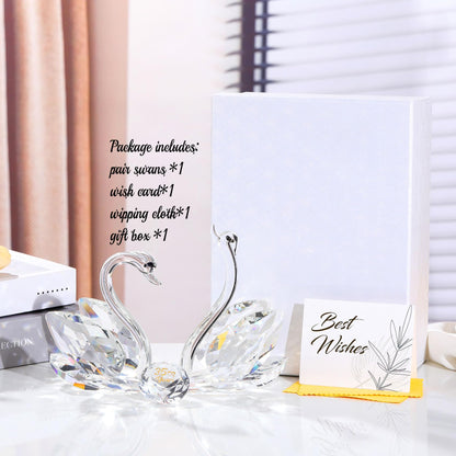 2 Pcs Clear Crystal Swans Collectible Figurine 35th Wedding Anniversary Romantic Gifts for Wife Couples, Glass Double Swans 35 Years Marriage Wedding