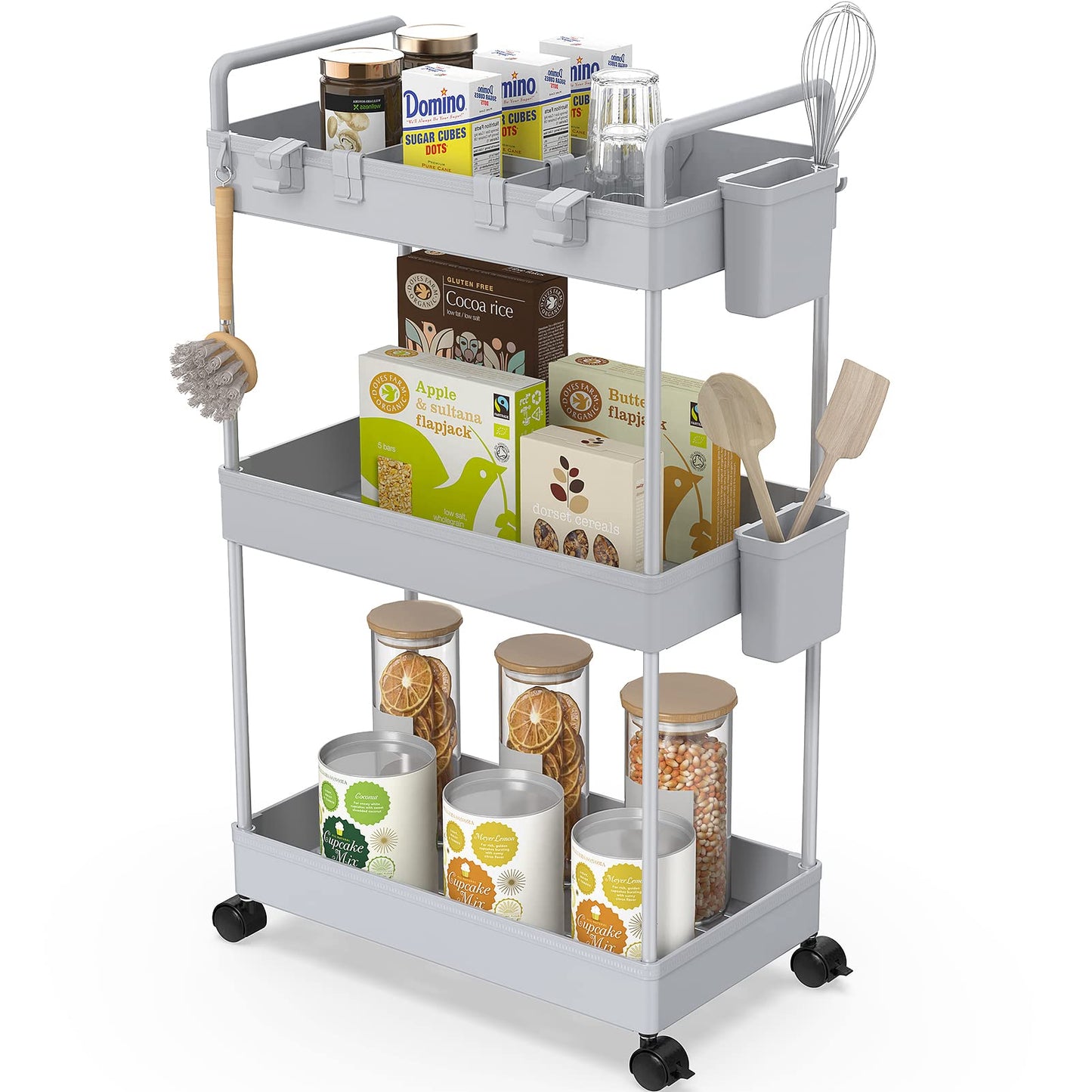 Ronlap Slim Storage Trolley, 3 Tier Rolling Cart Storage Organizer, Grey