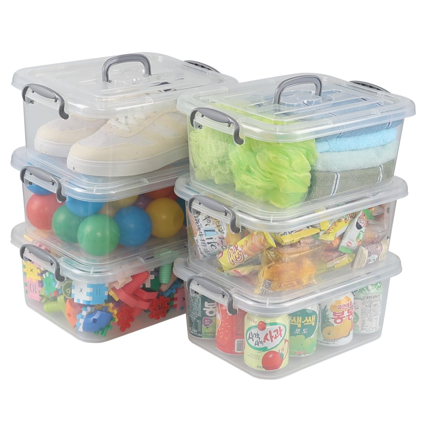 Afromy 6 Packs Storage Boxes with Lids, Clear Plastic Bin with Handle, 8L