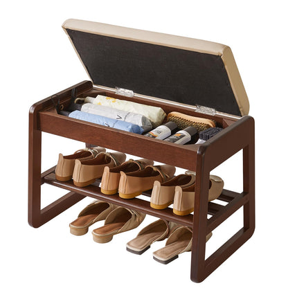 Aibiju Shoe Storage Bench with Cushion, 2 Tiers Solid Wood Shoe Bench with Flip-Top Storage, 23.62in Shoe Rack Bench for Entryway, Living Room