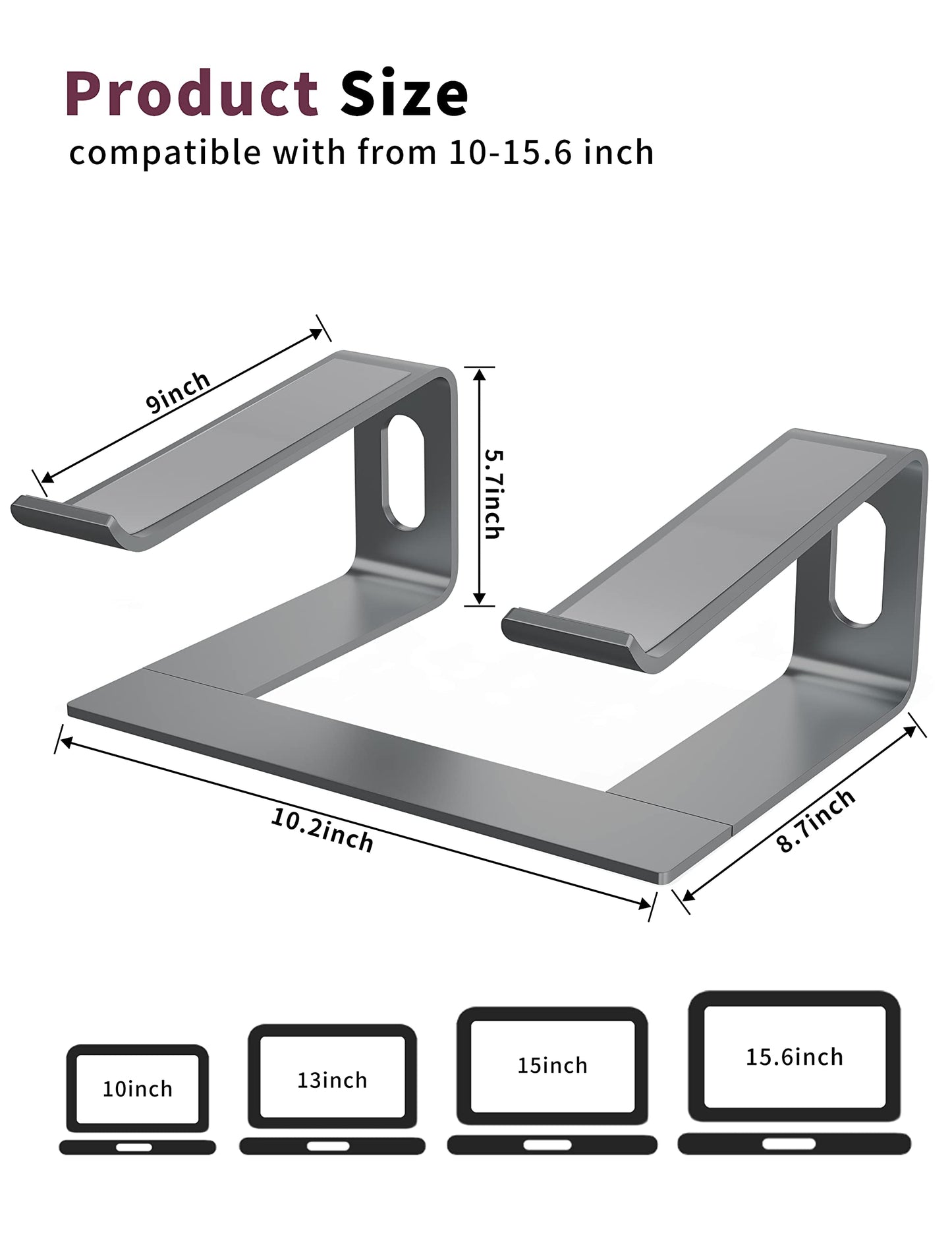 ALASHI Laptop Stand for Desk, Aluminum Computer Riser, Ergonomic Notebook Holder, Detachable Metal Laptops Elevator