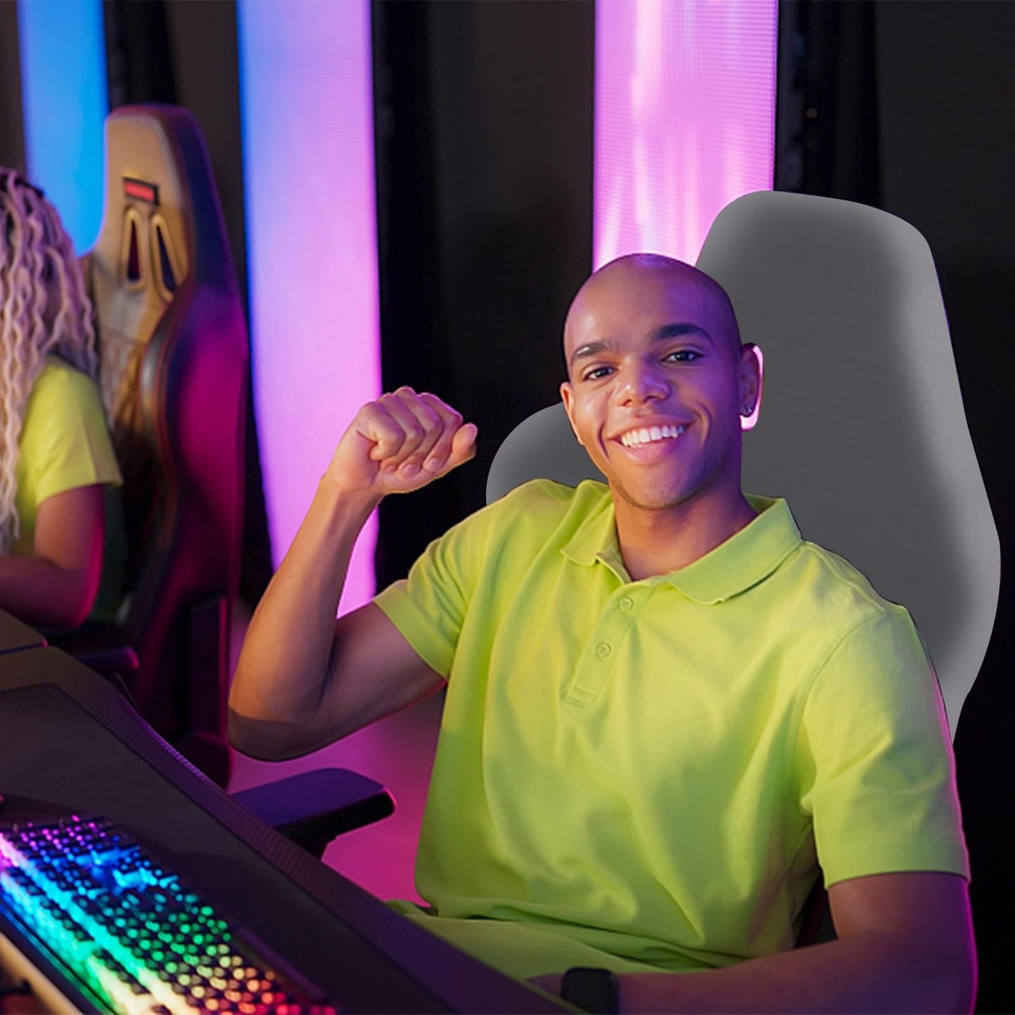 Moorle Gaming Chair Covers, Gaming Chair Covers Stretch 4 Piece, Grey Computer Chairs Cover with Armrest and Back Cover for Game Computer Office