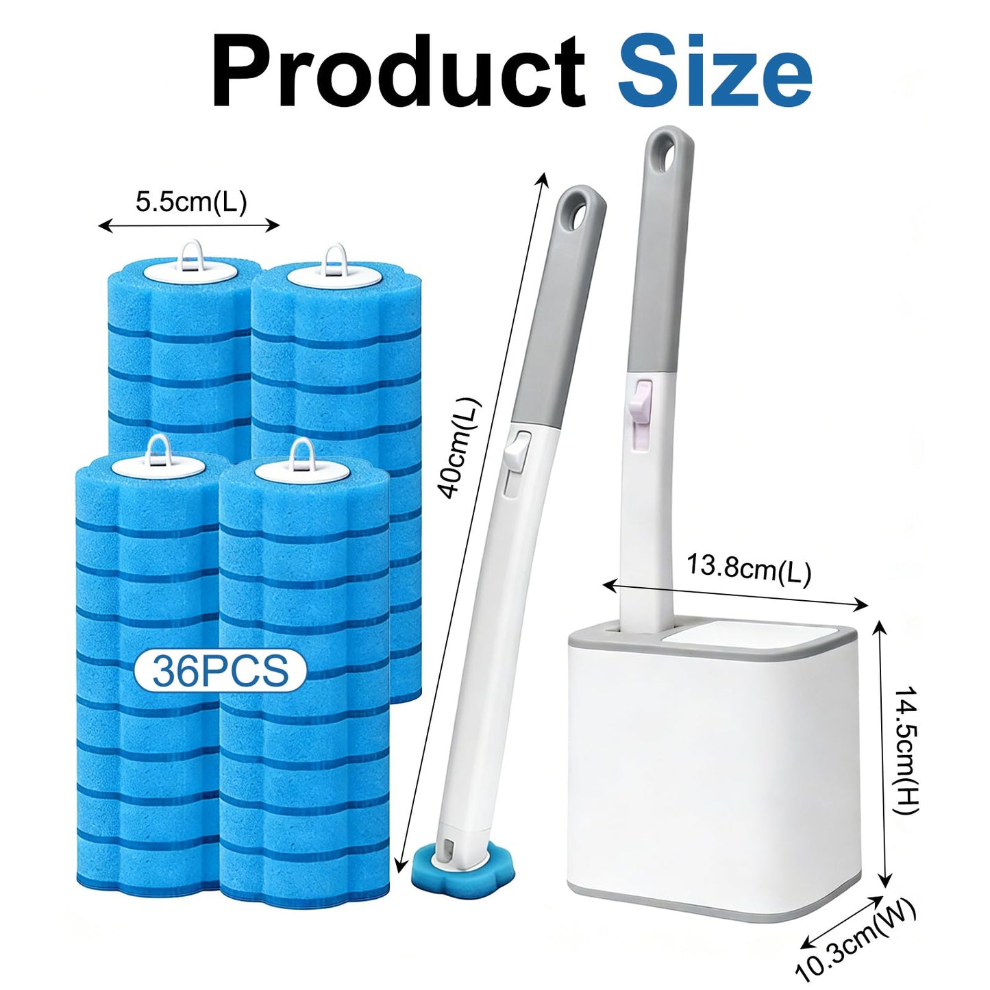 Disposable Toilet Cleaning System, Toilet Brush Wand with 36 Refill Sponges, Pre-loaded Cleaner Heads for Deep Scrubbing and Deodorizing