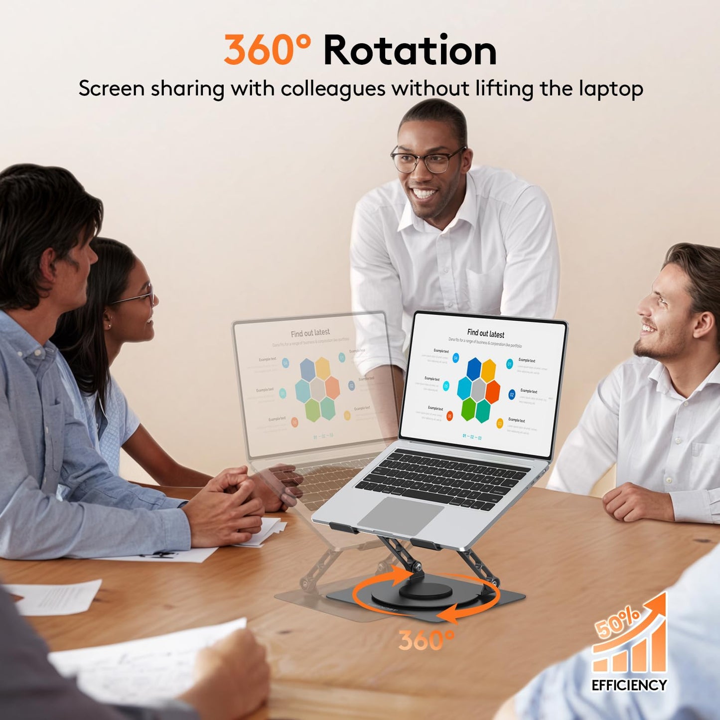 TECKNET Adjustable Laptop Stand for Desk 360° Rotating Ergonomic (Black)