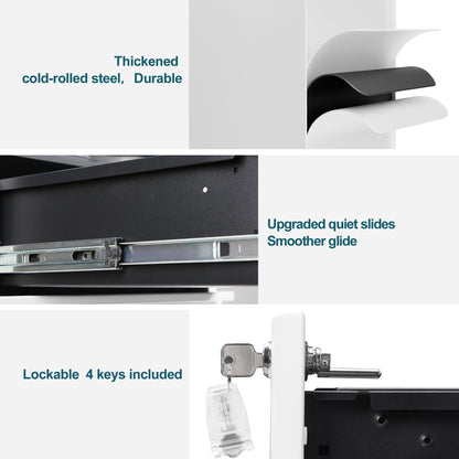 LVSTEEL Lockable 3-Drawer Metal Filing Cabinet on Wheels, Fully Assembled Mobile Office Storage for A4/Letter/Legal