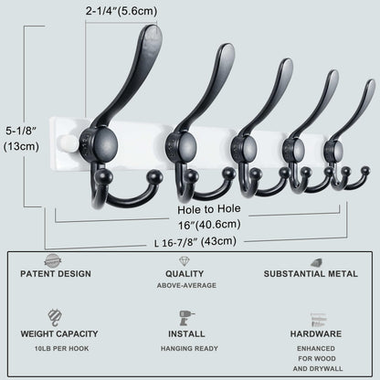Dseap Coat Rack Wall Mount, Heavy Duty 2.5mm Base vs Flimsy 1mm, Double-Thick Solid Anti-Snap Hooks
