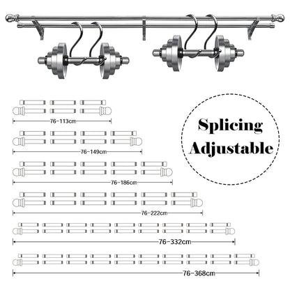 Harrms Double Curtain Pole, Curtain Poles for Eyelet Curtains, Silver Curtain Pole 76-368cm, Extendable Metal Curtain Rod Stainless Steel Room