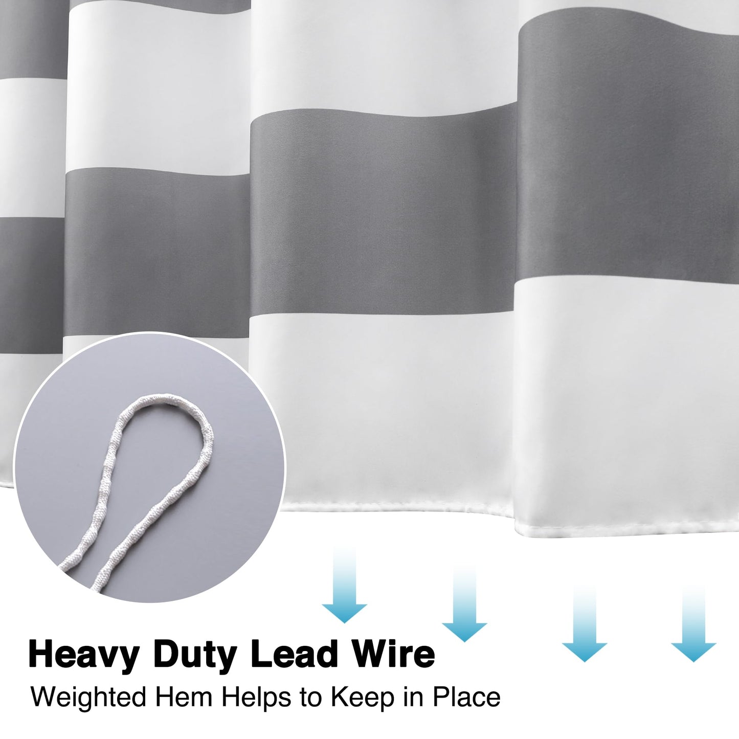 WELTRXE Shower Curtains Mould Proof Resistant, Waterproof Quick Dry Polyester Fabric Bath Curtain with 12 Hooks, Weighted Hem, 183x183 cm