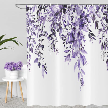 ASDCXZ Purple Eucalyptus Shower Curtain 180x200 cm, Spring Watercolor Eucalyptus Leaves Floral Plants Waterproof Bath Curtain Polyester Textile