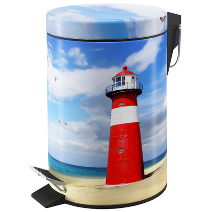 Sanilo Bathroom Bin 3L with Soft Close, Many New Cosmetic and Kitchen Waste Bins Available, Trash Can with Inner Bucket (Lighthouse)